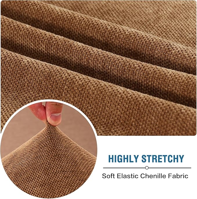 H.VERSAILTEX Stretch Chenille Sofa Covers for 3 Cushion Couch Thick Soft Sofa Covers Durable Sofa Cover for Dogs Non Slip Couch Covers for Sofa with Elastic Bottom(3 Seater Sofa Cushion Cover,Caramel)