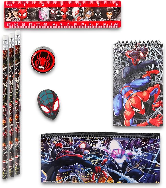 Spiderman School Supplies Set - Marvel Stationery Bundle with Spiderman Pencil Case, Spiderman Pencils, Erasers, Stickers, More | Marvel School Supplies for Boys