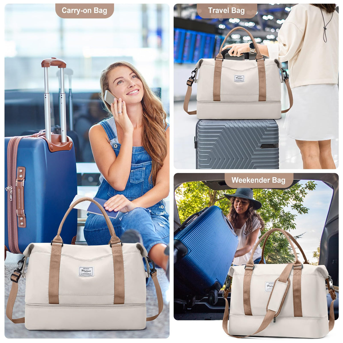 Travel Duffel Bag with Shoes Compartment, Weekender Bags for Women