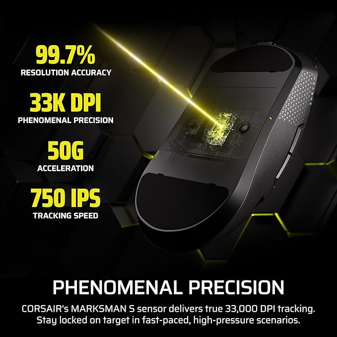 Corsair Sabre v2 PRO Wireless MG FPS Gaming Mouse – 33,000 DPI Marksman S Sensor, 8,000Hz Hyper-Polling, Durable Magnesium, Lightweight, Up to 120hr Battery – Black