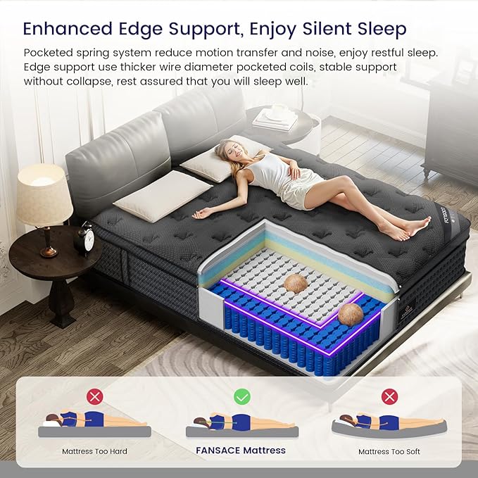 King Size Mattress, 14 Inch Deluxe Hybrid King Mattress in a Box, Medium Firm Mattresses with Gel Memory Foam & Pocket Springs, Pressure Relief, Cooling, Extra Edge Support [Upgraded Support]