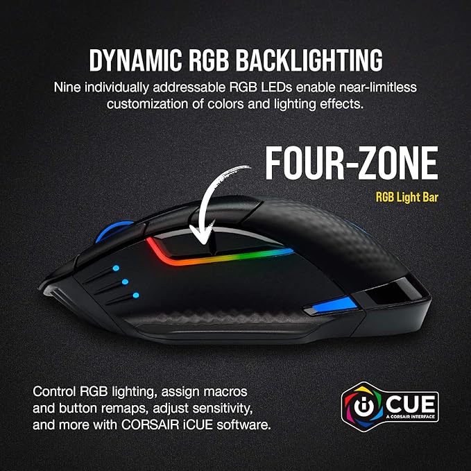 Corsair Dark CORE RGB PRO SE Wireless FPS/MOBA Gaming Mouse with Qi Charging – 18,000 DPI – 8 Programmable Buttons – Sub-1ms Wireless – iCUE Compatible – PC, Mac, PS5, PS4, Xbox – Black