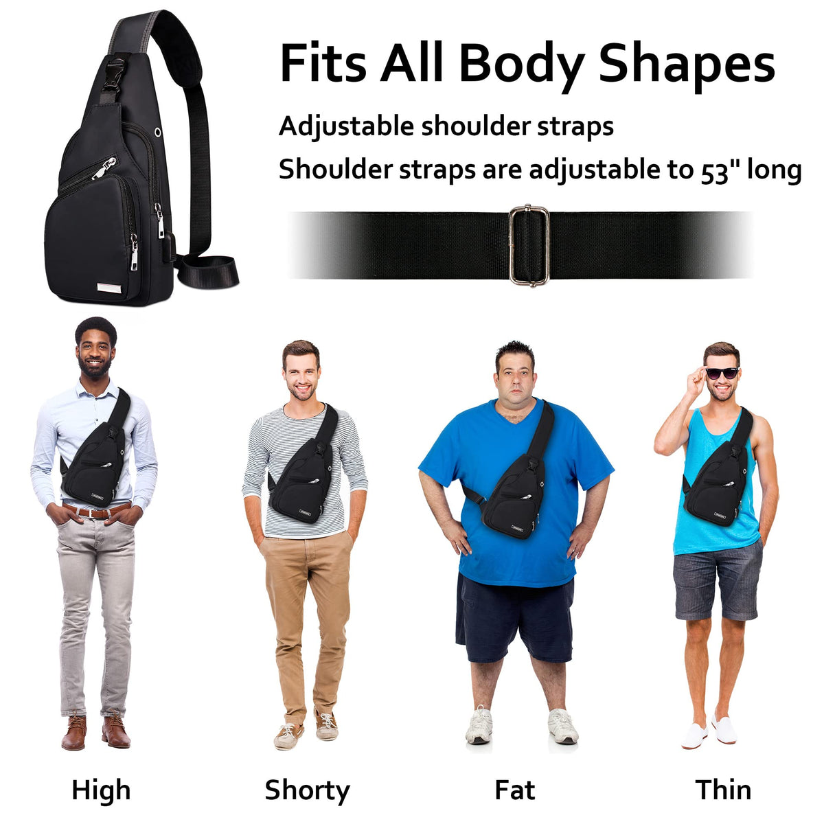 Sling Bag Crossbody Backpack for Men Women with Charger & Headphone Hole