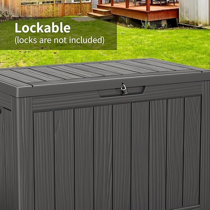 Vixzen 45 Gallon Resin Deck Box, Lockable Outdoor Storage Box for Patio Cushions Storage Furniture,Garden Tools, Pool Supplies, Weatherproof and UV Resistant
