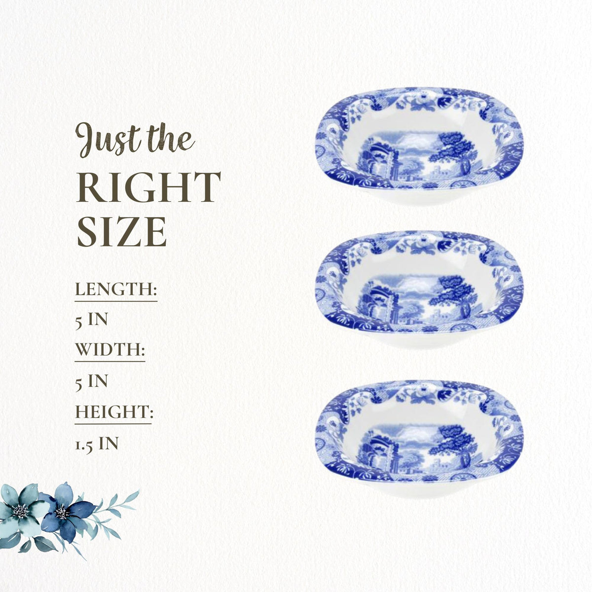 Spode Blue Italian Dip Bowl Set of 3 - 5-Inch Porcelain Bowls with Oriental Design, Dishwasher & Microwave Safe Tableware for Dip, Side, Appetizers, Dessert - Blue & White Dinnerware