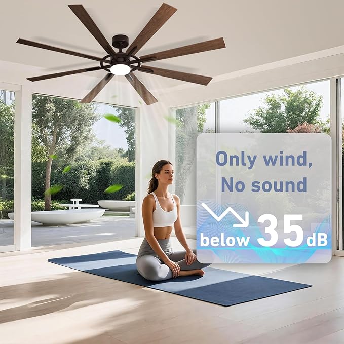 60 Inch Smart Ceiling Fan, Walnut Indoor/Outdoor Ceiling Fans with Lights and Remote, Compatible with Alexa/Google/App, 3CCT Dimmable 6 Speeds Timing for Living Room Bedroom Patio