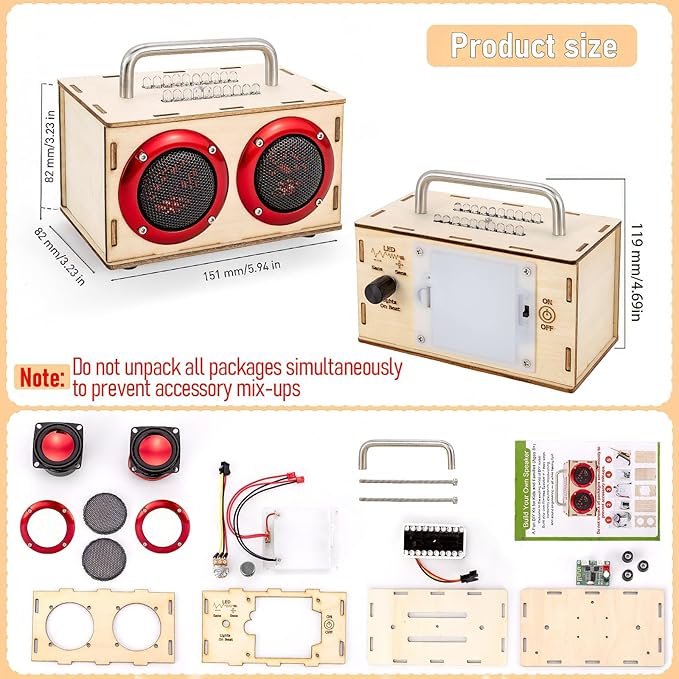 DIY Bluetooth Speaker Kit with Metal Handle - STEM Projects for Kids Ages 8-12, Build Your Own Portable Speaker, No Soldering Electronics Science Gift, STEM Toys for 8 9 11 13