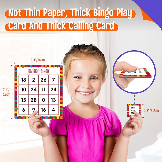 SpriteGru Multiplication & Division Bingo Game, 480 Math Problems, 2 Educational Math Board Game for Kindergarten and Preschool Kids 4-8, Perfect for Classroom & at Home (Up to 25 Players)