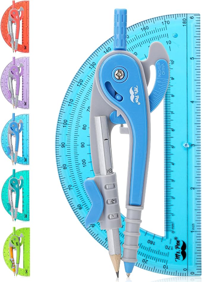 Mr. Pen- Compass and Protractor Set, Math Compass for Geometry and Drawing