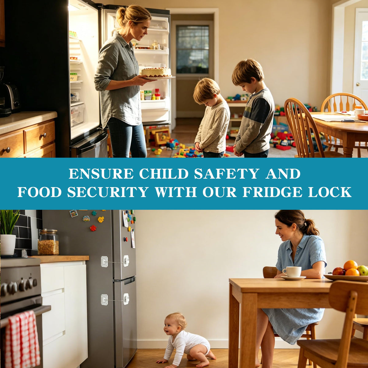 Refrigerator Lock,Fridge Locks for Kids,Freezer Lock with Combination for Refrigerators,Drawers,Cabinets,Closets,Lockers and More,Safety Portable No Keys Needed & Easy to Install White 2-Pack