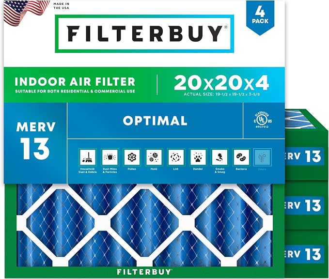 Filterbuy 20x20x4 Air Filter MERV 13 Optimal Smoke & Allergy Defense,