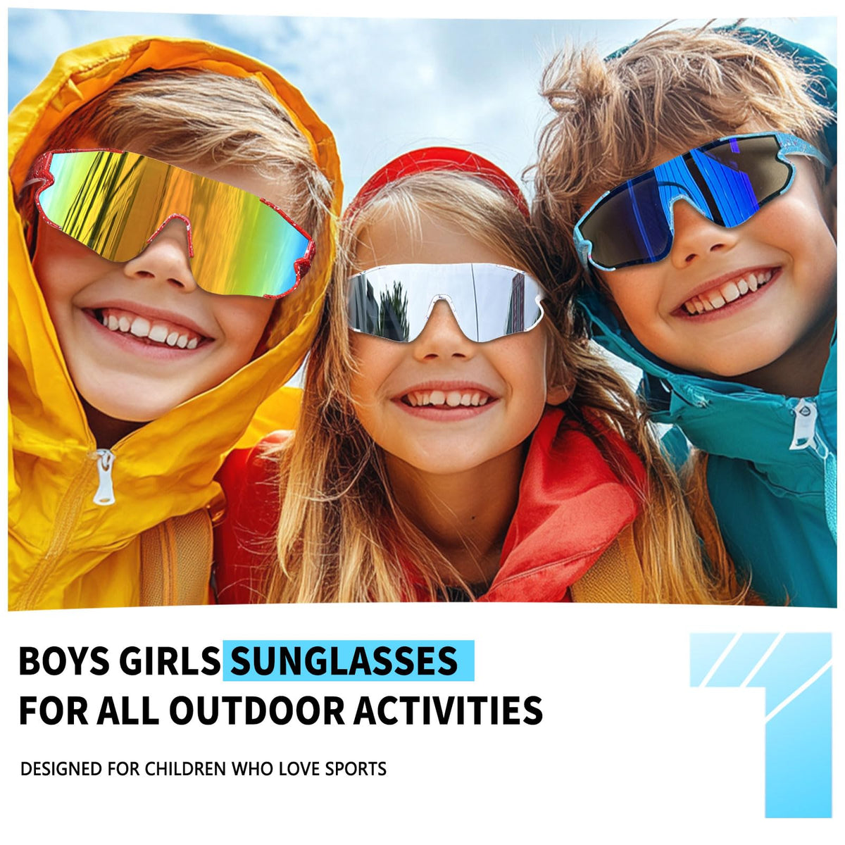 Wapreta 3PACK Kids Sunglasses Youth Baseball Sunglasses for 4-12 Boys Girls Cycling Softball Running UV400 Sports Goggles (Pink Frame + Blue Frame + Black Frame)