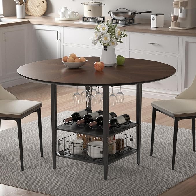 VFK 47 Inch Round Dining Table Set, Modern Wood Dining Table with Double Storage Rack, 2 Person Dining Table and Chair Set for Kitchen, Dining Room, Living Room