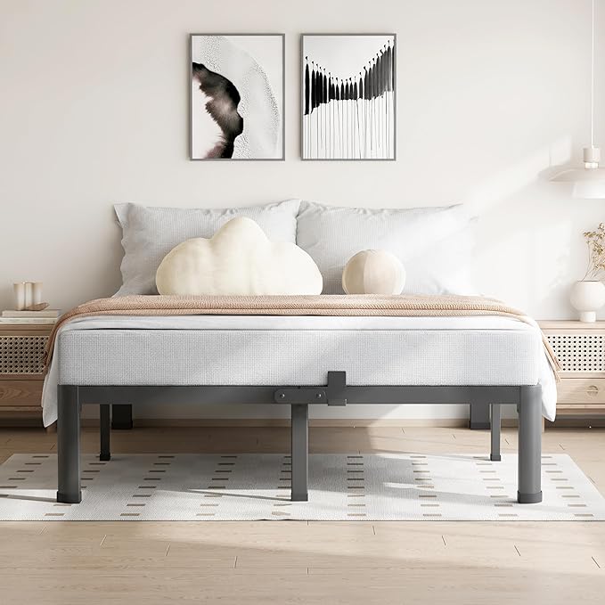 10 Inch King Size Bed Frame, 3500Lbs Heavy Duty Metal Platform with Round Corner Legs Mattress Slide Stopper, Steel Slat Support No Box Spring Needed, Noise Free, Non-Slip, Easy Assembly