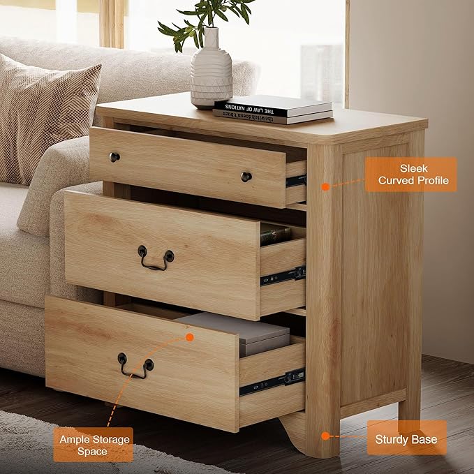 WAMPAT 3 Drawer Dresser Set of 2, 63“ Large Farmhouse Dresser for Bedroom with Wide Chest of Drawers,Oak Wooden Dressers Nightstand Cabinet for Bedroom, Living Room, Hallway, Office