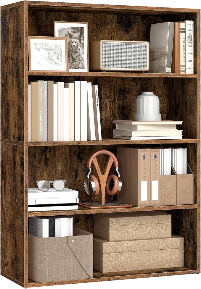VASAGLE Custos Collection - Bookshelf, 4-Tier Bookcase, Book Shelf, Open Storage Shelf, 9.4 x 31.5 x 42.5 Inches, for Living Room, Home Office, Dining Room, Rustic Brown ULBC174K01