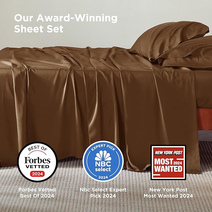 Bedsure Full Size Bed Sheets, Cooling Sheets, Rayon Derived from Bamboo, Breathable & Soft, Deep Pocket Up to 16 Inches, Hotel Luxury Silky Bedding for Hot Sleepers, Brown