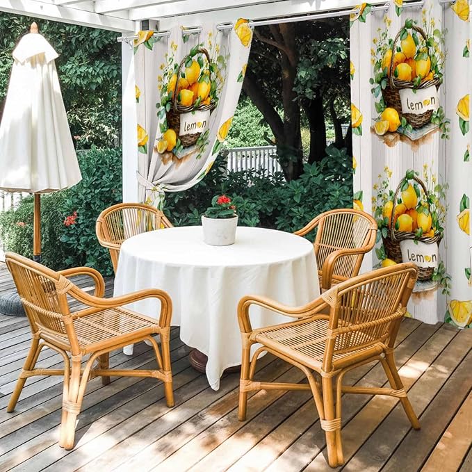 Lemon Outdoor Curtains for Patio Lemons Baskets Summer Tropical Plant Wood