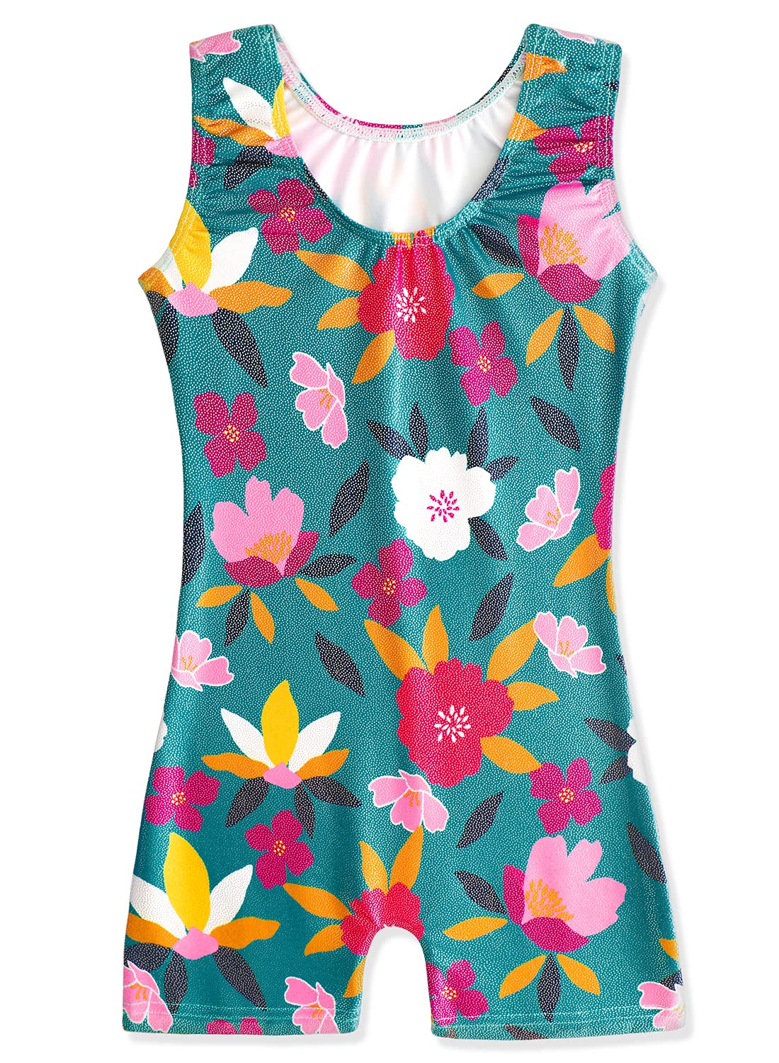 HOZIY Gymnastic Leotards for Girls with Shorts Tumbling Outfits Size 6-7 Year Old 6/7 Kids Leo Biketard Green Pink White Flower Floral Gimnasia Para Nina Sparkle Sparkly