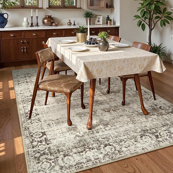 Lahome Washable Rug 6x9 Beige Area Rugs for Living Room,Boho Soft Room Rugs for Bedroom Indoor Carpet,Vintage Non-Slip Low-Pile Accent Rugs Dining Room Office Playroom(6 x 9,Beige)