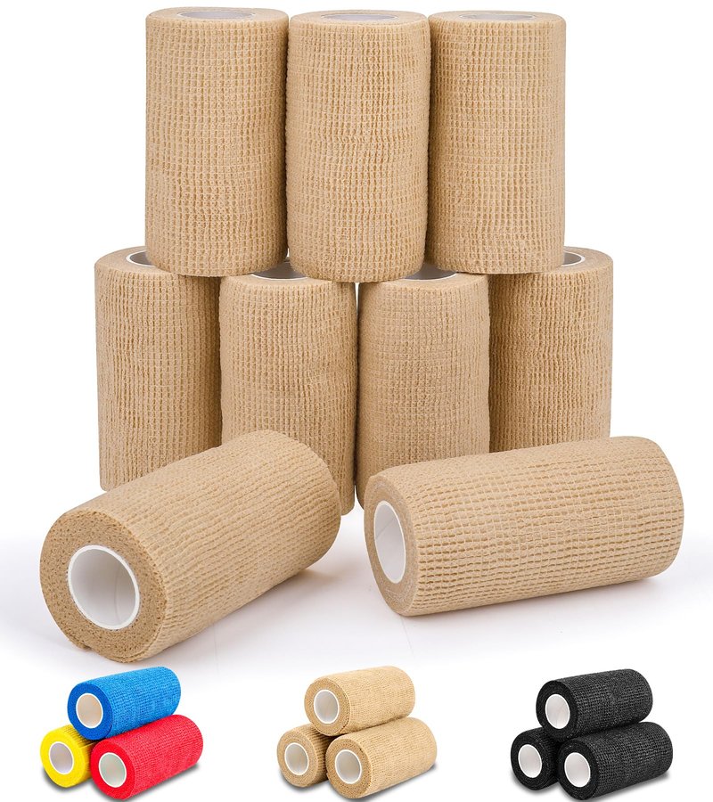 AZEN 9 Pack Self Adhesive Bandage Wrap, 4" X 5 Yards Elastic Cohesive Bandage Wrap, Skin Color Athletic Tape, Ankle Tape, Tattoo Grip Tape Wrap, Vet Wrap