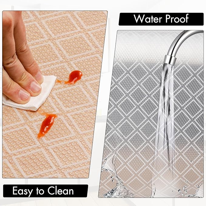 Cooyes Shelf Liners for Kitchen Cabinets – Non Adhesive Drawer and Cabinet Liner, Waterproof and Oil-Proof Kitchen Cupboard Shelf Paper EVA Material Fridge Liner for Refrigerator – Modern Pattern