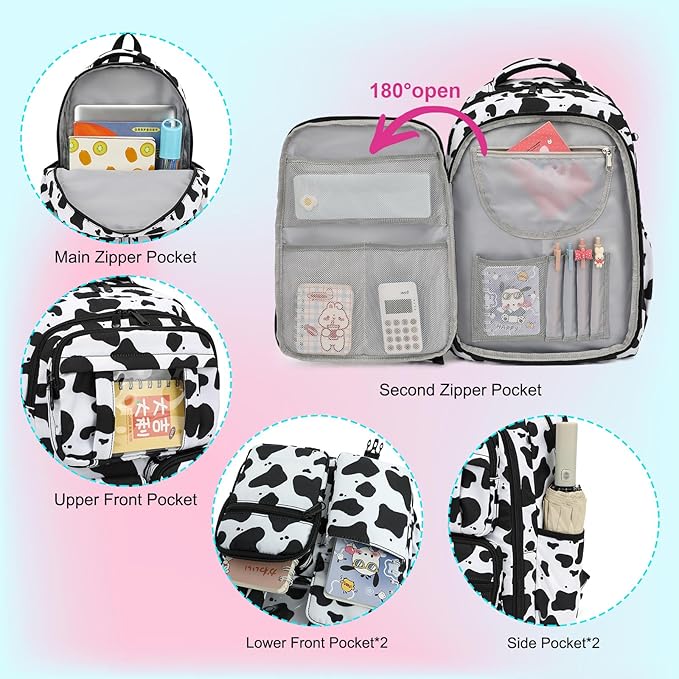 School Backpack for Girls 3Pcs Set Elementary Middle School Book Bags with Lunch Box Pencil Case