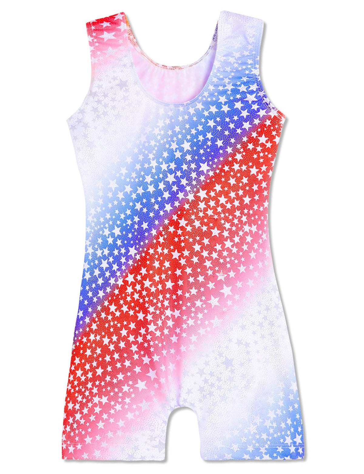 Domusgo Leotard for Girls Gymnastics Size 7-8 Years Old Sparkly Red Blue White Star Biketard with Shorts