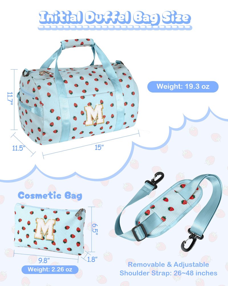 Vogewood Birthday Gift for Grandkids, Girls Gym Bag, Kids Personalized Weekend Duffel Bags with Shoe Compartment, Initial Travel Tote with Makeup Bag, Trendy Gifts for Teen Girl (Letter C)
