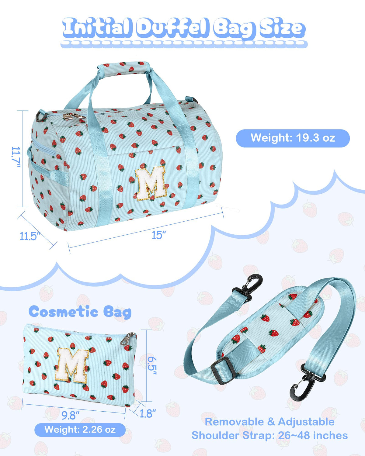 Vogewood Gifts for Teenage Girl, Girls Gym Bag, Kids Personalized Weekend Duffel Bags with Shoe Compartment, Initial Travel Tote with Makeup Bag, Birthday Gift for Daughter Niece Sister (Letter P)