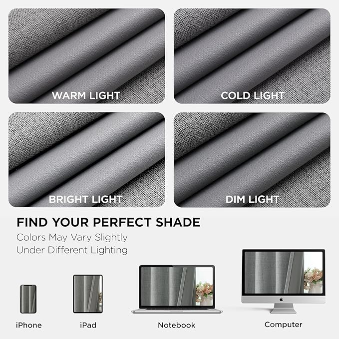 Joydeco Blackout Curtains 72 Inches Long 2 Panels Burg, Room Darkening Curtains for Bedroom, 100% Black Out Textured Thermal Drapes Privacy Protection 2 Panels Set(W52 x L72 Inch, Light Grey)