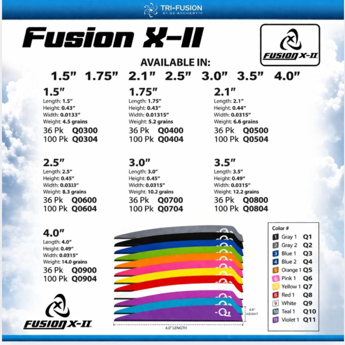 Q2i Fusion X-II | 3" | 36pk | Green High-Performance Arrow Fletching Vanes with Tri-Fusion Adhesion Technology for Target Archery