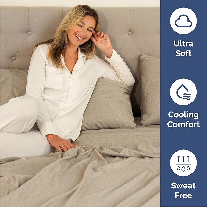 Cal King Size 4 Piece Sheet Set - Comfy Breathable & Cooling Bed Sheets Set - Hotel Luxury Bedding for Women, Men, Kids, Teens, Boys & Girls - Deep Pockets & Wrinkle Free - Beige (Heathered Sheets)