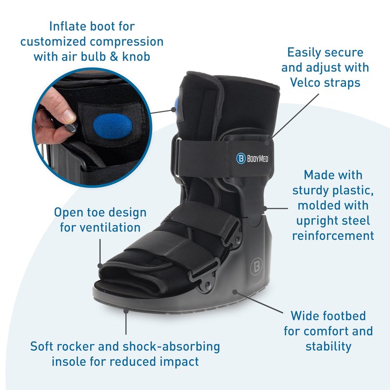 BodyMed Air CAM Walking Fracture Boot, Medium, 12.3" Tall - Adjustable and Shock-Absorbing Support for Foot and Ankle Recovery - Fits Left & Right Foot