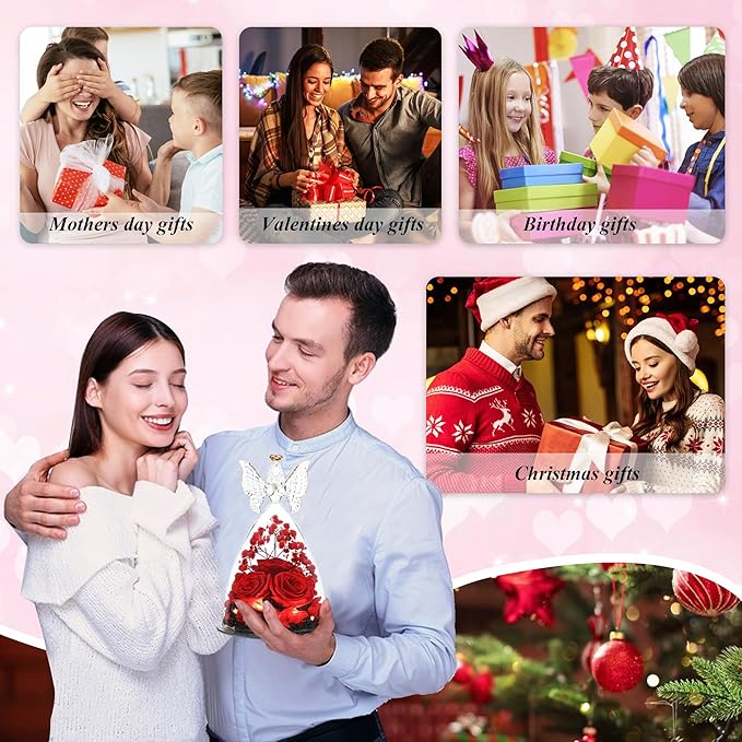 Ocosy Mothers Day Rose Gifts for her, Large Angel Rose Gifts for Women, Forever Real Roses in Angel Figurines, Angel Guardian with Roses Flower, Red