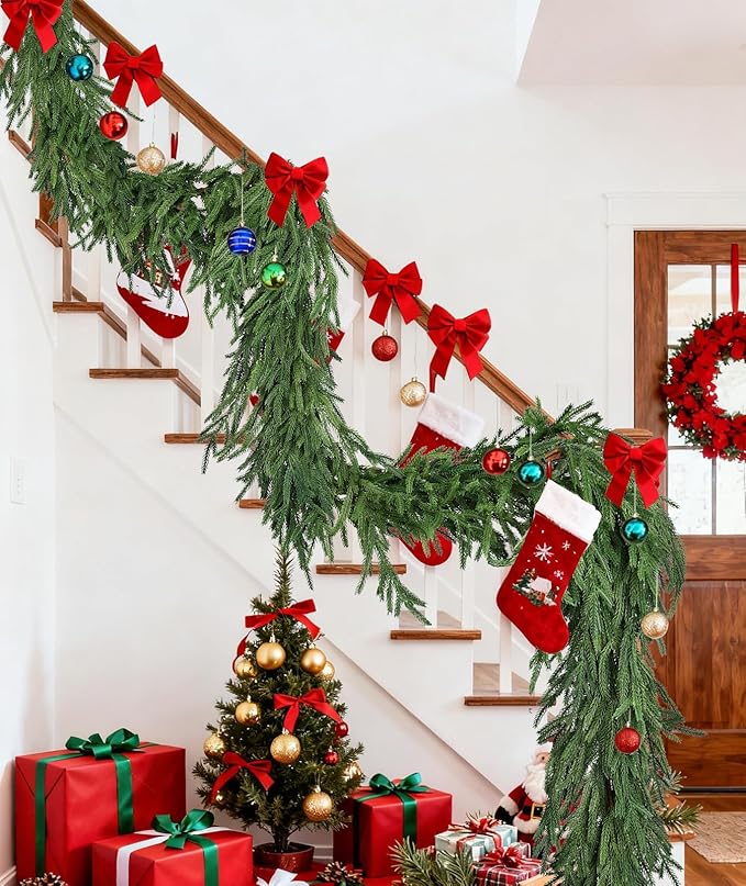DearHouse Norfolk Pine Garland, 6 Ft Artificial Greenery Christmas Decoration for Holiday Season, Mantel Fireplace Table Runner Centerpiece (Dark Green, 6FT)