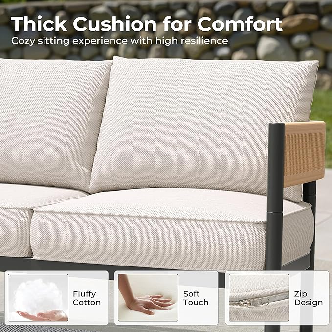 Gand Patio Outdoor Loveseat,Wicker Conversation Set with Thick Cushion for Porch, Garden, Yard, Natural