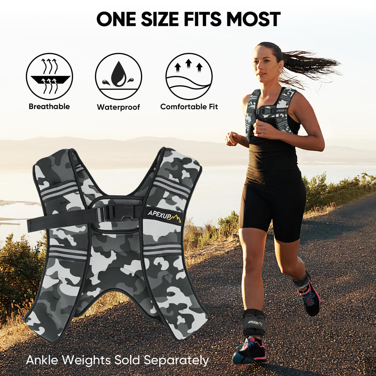 APEXUP 5lbs Weighted Vest Men Women, Weight Vest for Women Workout Equipment for Strength Training Running (Grey Camo)