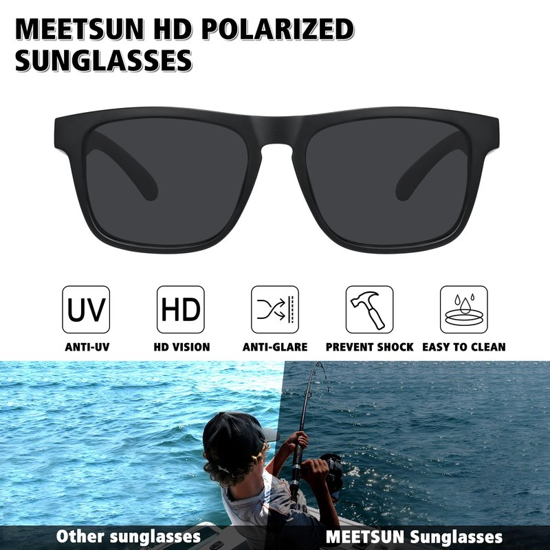 MEETSUN Polarized Sunglasses For Men Women UV Protection Square Frame Sport Fishing Driving Sunglasses