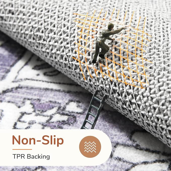 OPPODREAM Thin Area Rugs 3x5, Washable Rugs with Non Slip Backing, Low-Pile Throw 3x5 Carpet, Faux Cashmere 3 x 5 Carpet, Purple