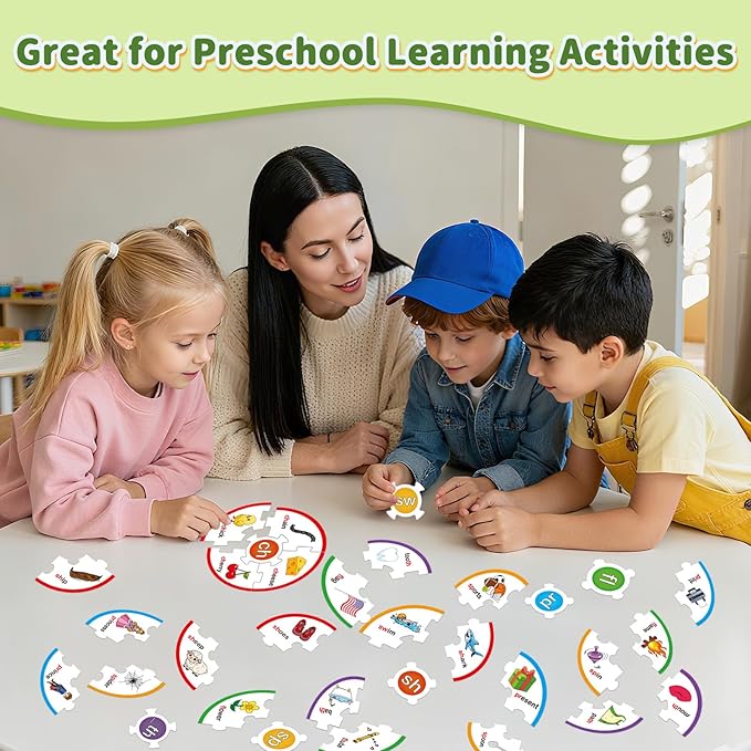 Phonics Word Puzzles for Kids, Phonetic Rhyming Game for Kindergarten, Reading Spelling Game, Toddler Speech Therapy Toys, Sight Words Games, Short Vowel Sound Blends for Preschool Learning