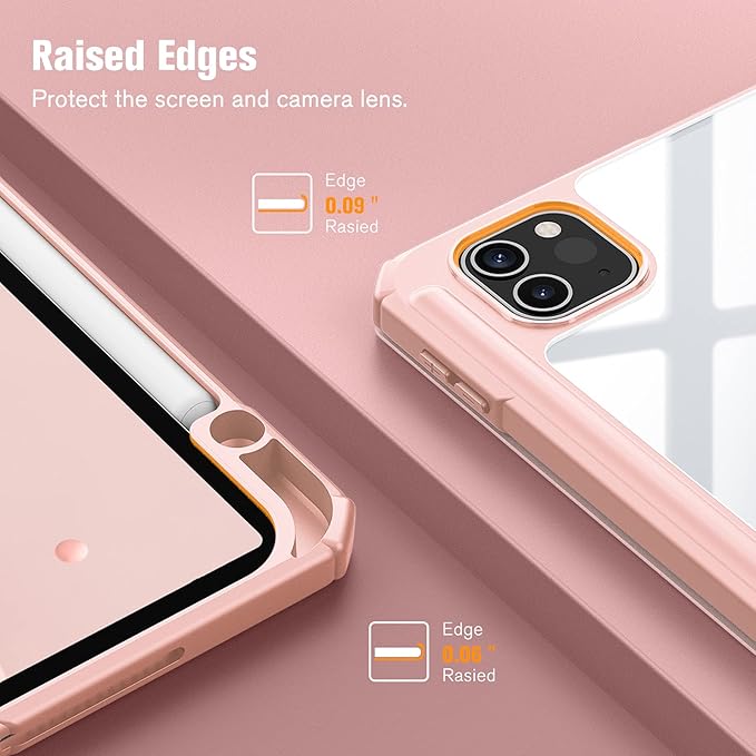 Fintie Hybrid Slim Case for iPad Pro 11-inch (4th / 3rd Generation) 2022/2021 - [Built-in Pencil Holder] Shockproof Cover w/Clear Transparent Back Shell, Also Fit iPad Pro 11" 2nd Gen, Rose Gold