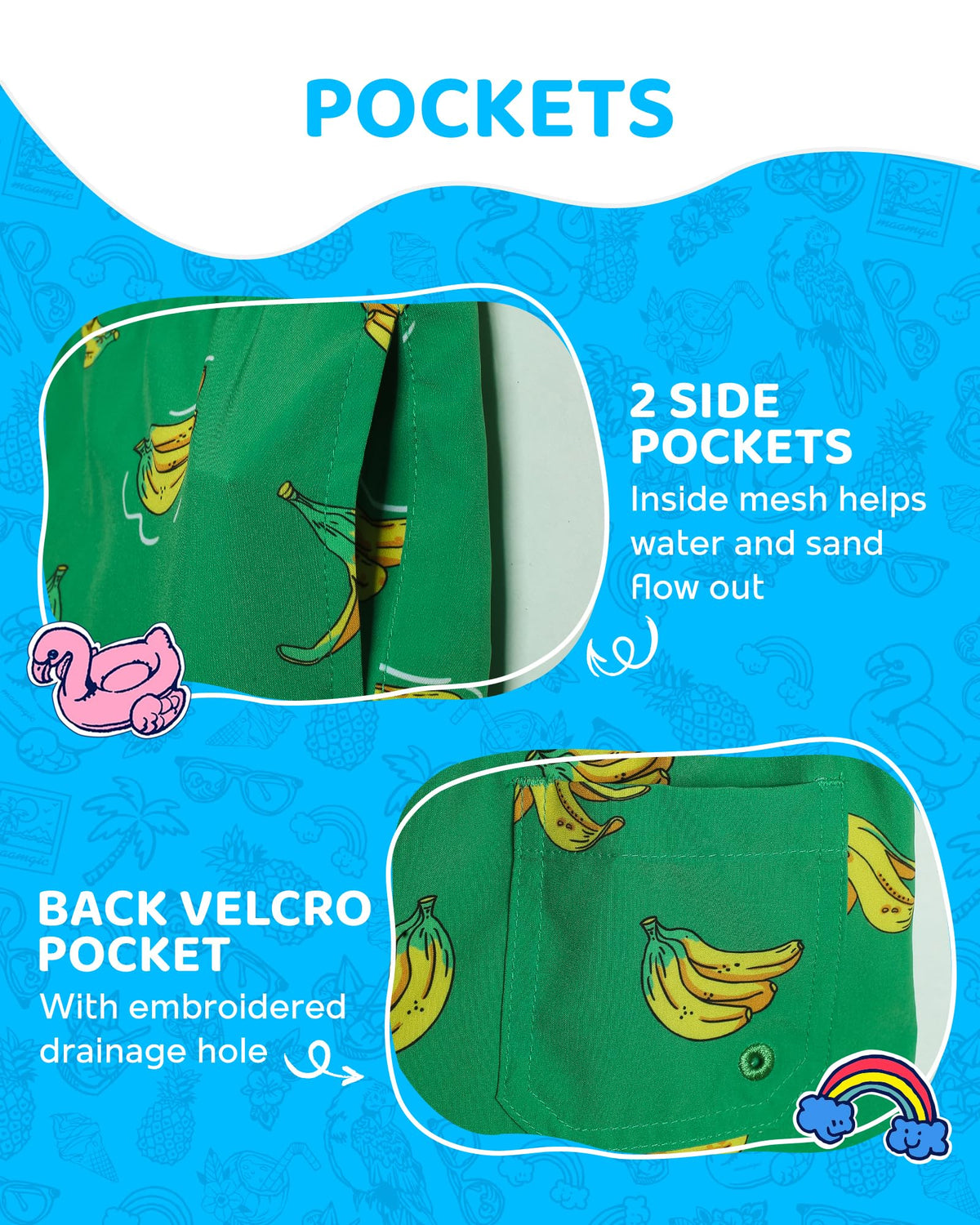 maamgic Boys Swim Trunks with Compression Liner 4-Way Stretch Quick Dry Swim Shorts Swimming Trunks Toddler Boy Banana Yellow 5-6 Years