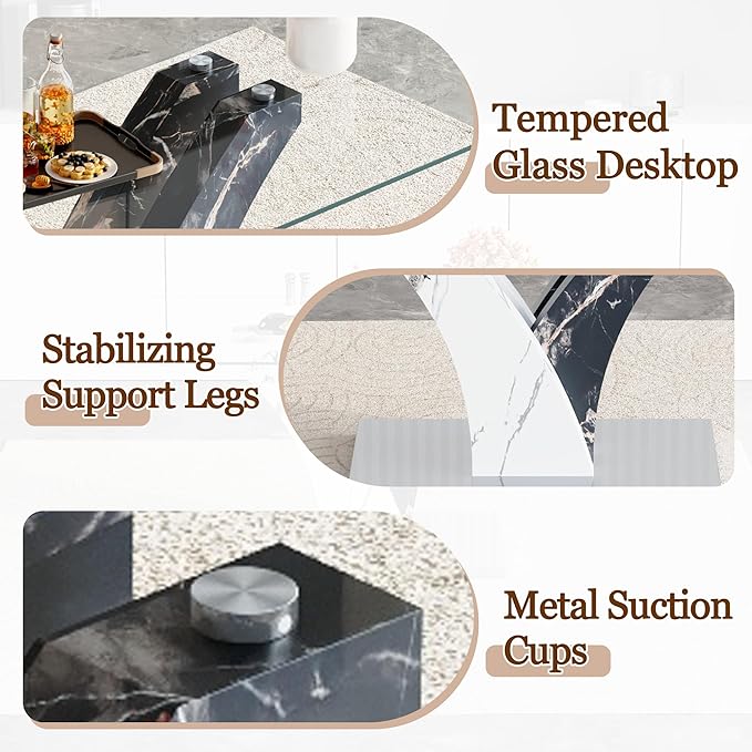 Glass Dining Table Set for 4, 63” Kitchen Table Set for 4, Modern Dining Room Table Set with Upholstered Chairs, Tempered Glass Tabletop with Y Shape Base