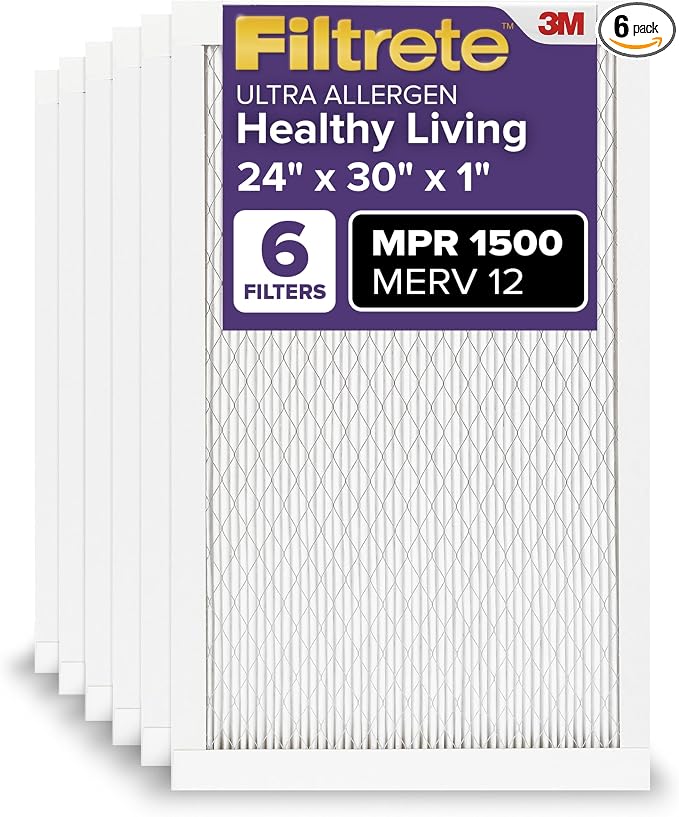 Filtrete 24x30x1 AC Furnace Air Filter, MERV 12, MPR 1500, CERTIFIED asthma &