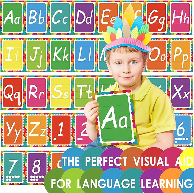 36 Alphabet Bulletin Board Set, Alpethabet Line ABC Number Poster Classroom Decorating Set Preschool English Posters Kindergarten Elementary Classroom Wall Decor Nursery Homeschool Supplies (Bright)