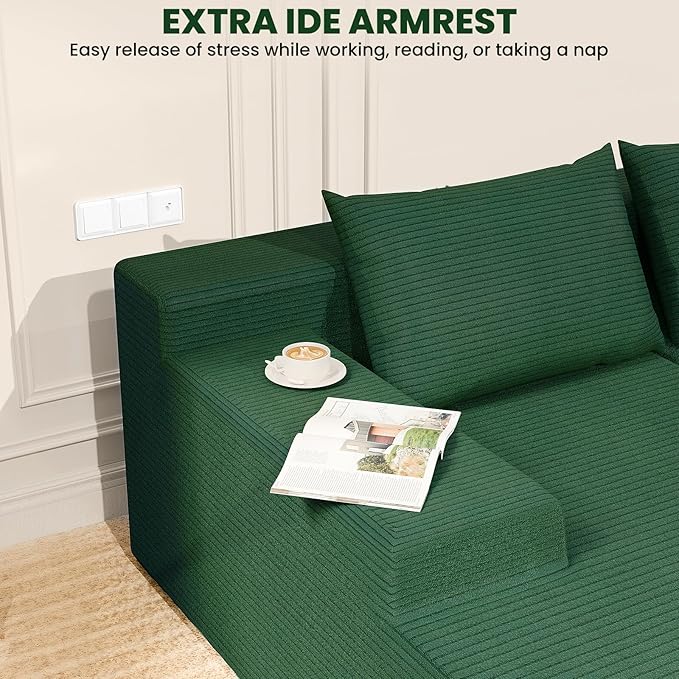 LEVELEVE 107" Cloud Sectional Couch with Deep Seat，Modern Modular Sofa with L-Shape Chaise，No Assembly Required, Upholstered Couches for Living Room Bedroom(Green,Left Facing Chaise)