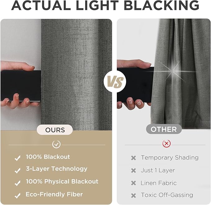 Joydeco Blackout Curtains 120 Inches Long 2 Panels Burg, Room Darkening Curtains for Bedroom, 100% Black Out Textured Thermal Drapes Privacy Protection 2 Panels Set(W52 x L120 Inch, Grey)