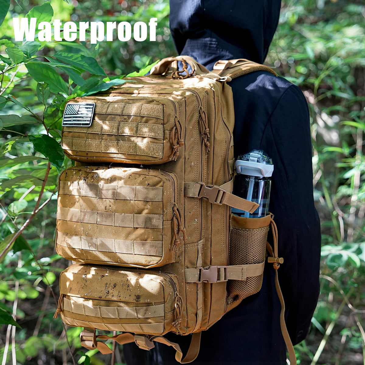 kookoomia Military Tactical Backpack 25L Day Backpack for Men Molle Army 3 Days Assault Pack Bug Out Bag Water Resistant and Heavy Duty Hiking Treeking Rucksack - Brown