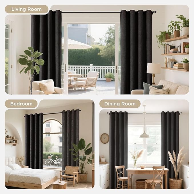 Joydeco Charcoal Grey Blackout Curtains 90 Inches Long, Curtains 90 Inch Length 1 Panel for Bedroom, Thermal Insulated Linen Black Out Curtains with Grommets(100x90, Charcoal Grey)